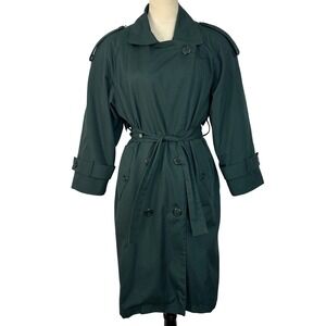 London Fog‎ Trench Coat Rain Double Breasted Belted Classic Green Women Petite 6